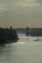 Britannia Bridge, connecting Snowdonia and Anglesey in Summer Ha Royalty Free Stock Photo